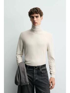 ZARA NWT MENS BASIC HIGH NECK SWEATER IN OYSTER-WHITE-SIZE LARGE